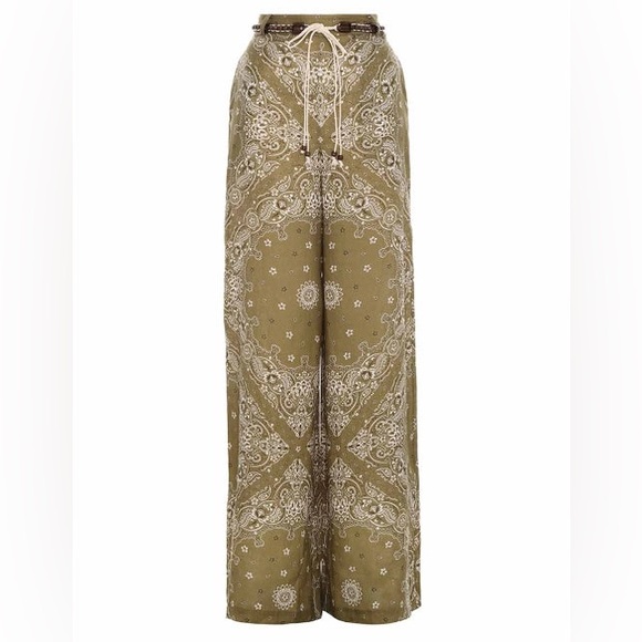 Zimmermann Linen Wide Leg Pants Olive Bandana - Picture 3 of 10